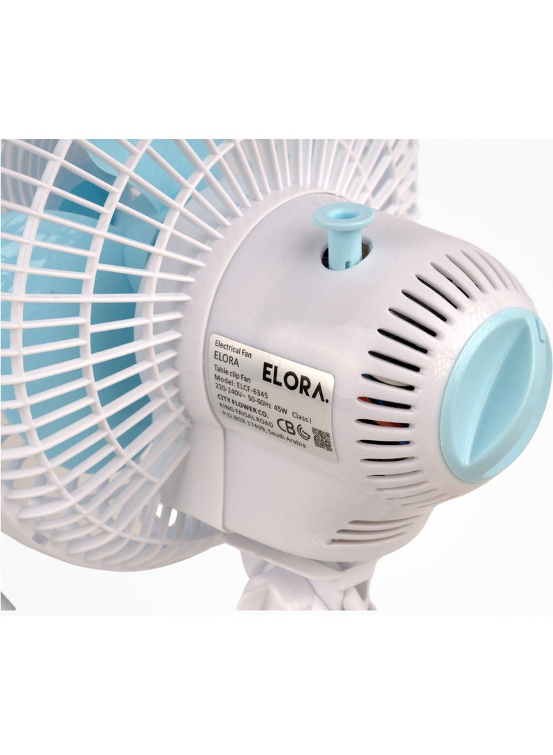 Elora 2-in-1 Desk Fan with Oscillation, Plastic Clip Fan with 3 Blades and Safety Grill. ELCF-6345 White - Image 4